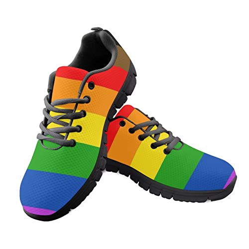 Howilath Regenbogen Homosexuell Pride Flag Streifen Bunte Laufschuhe Freizeitsportschuhe Bequeme Turnschuhe für Damen Männer schwarz-46 von Howilath