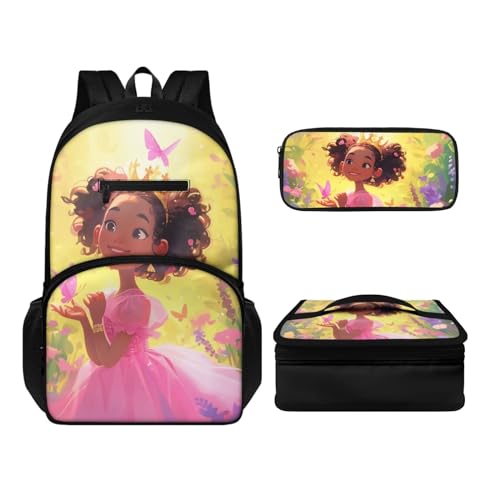 Howilath Rucksack-Set für Kinder, Jungen, Mädchen, Alter 6–14 Jahre, Thermo-Lunch-Tasche, Federmäppchen, 43,2 cm, leichter Tagesrucksack, 3 Stück, Beauty Girls, Tagesrucksäcke von Howilath