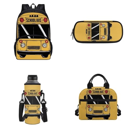 Howilath Rucksack für Schule, Vorschule, Mädchen, Büchertasche, 43,2 cm, Schultasche mit Lunchbox-Set, Gelber Schulbus von Howilath