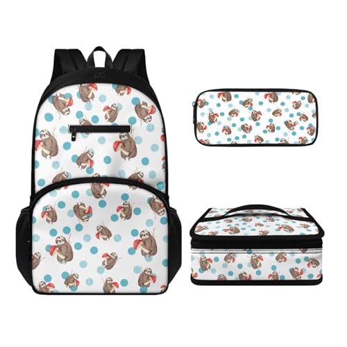 Howilath Rucksack und Lunchtaschen-Set für Kinder, Jungen, Mädchen, multifunktional, isoliert, wiederverwendbar, Mahlzeiten-Tasche, Stifteetui, Faultierpilz, Tagesrucksäcke von Howilath