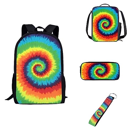 Howilath Totenkopf Rose Blume Schwarz Daypack+Lunch Case+Stifte+Auto Schlüsselanhänger Kinder Jungen Mädchen Zurück zur Schule Geschenke, Batik, Lässiger Tagesrucksack von Howilath