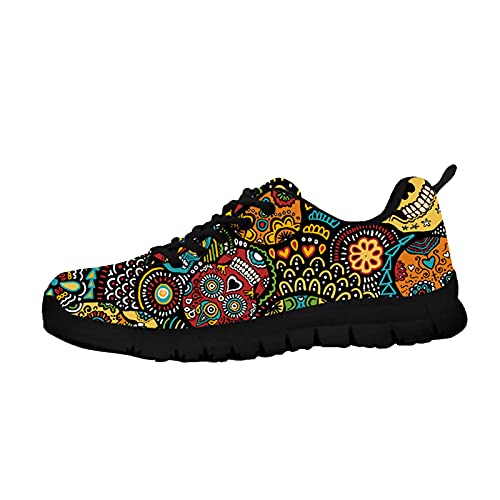 Howilath Skull Floral Abstract Damenschuhe Sugar Skull Trainer Athletic Tennis Walking Schuhe Damen Trainer Slip-on Sportschuhe EU 39 von Howilath