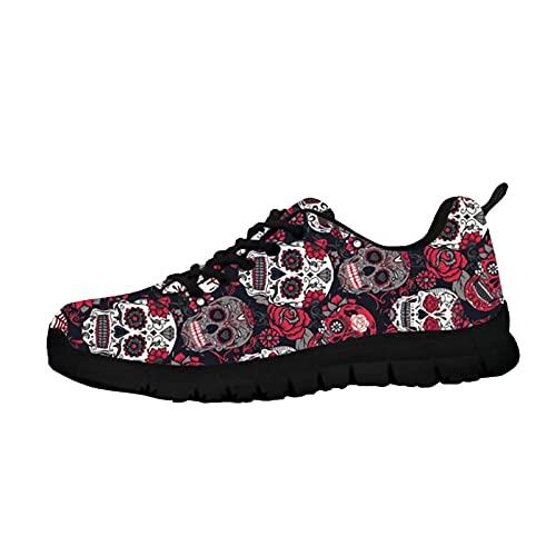 Howilath Skull Floral Retro Lila Damen Trainer Sugar Skull Laufschuhe Sportlich Tennis Wanderschuhe Damen Trainer Slip-on Sportschuhe EU 36 von Howilath