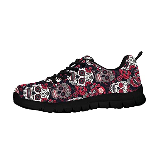 Howilath Skull Floral Retro Lila Damen Trainer Sugar Skull Laufschuhe Sportlich Tennis Wanderschuhe Damen Trainer Slip-on Sportschuhe EU 42 von Howilath