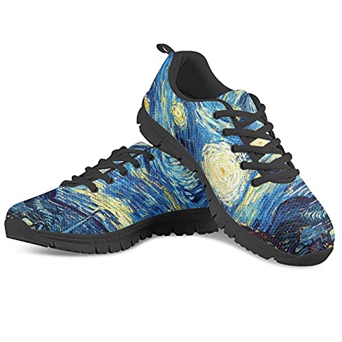 Howilath Starry Night by Vincent Van Gogh Damen Sneaker Freizeitschuhe - Atmungsaktiver Komfort Leder Driving Loafers Wanderschuhe EU 39 von Howilath