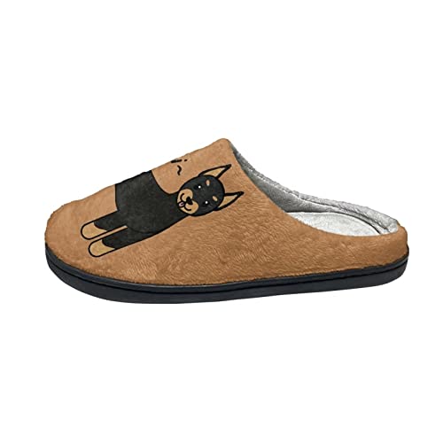 Howilath Süße Cartoon Deutsche Pinscher braun Gedruckte Baumwoll-Hausschuhe Für Männer Und Frauen Haus Hausschuhe Unisex Slip On Hausschuhe-37-38 von Howilath
