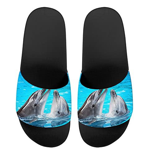 Howilath Süße Tier-Damensandalen mit offenem Zehenbereich, flach, Mandala, Galaxie, Schmetterlinge, buntes Design, - Delfin - Größe: 39 EU von Howilath