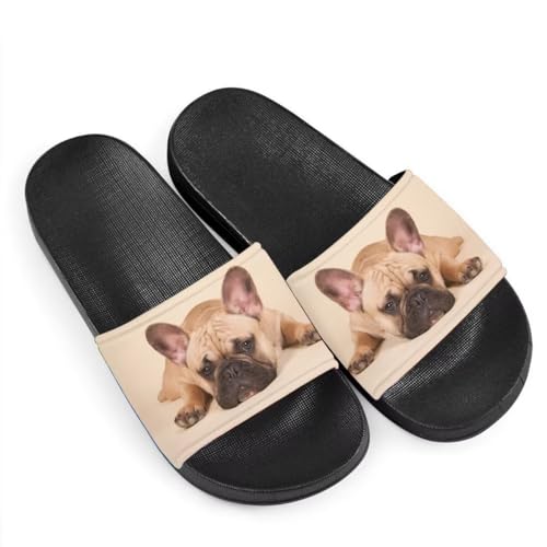 Howilath Süße Tier-Damensandalen mit offenem Zehenbereich, flach, Mandala, Galaxie, Schmetterlinge, buntes Design, - Französische Bulldogge - Größe: 39 EU von Howilath