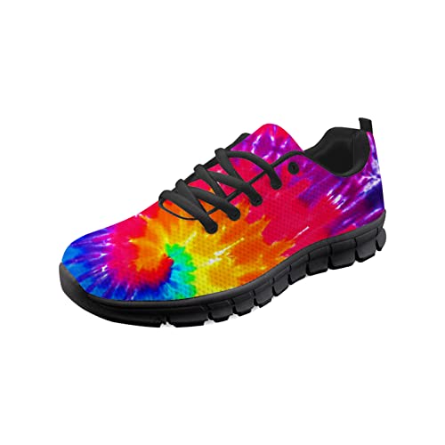 Howilath Tie-Dye Rainbow Spiral Damen Slip On Keil Freizeitschuhe Mesh Leichte Walking Sneakers Outdoor Sport - Schwarz EU 43 von Howilath
