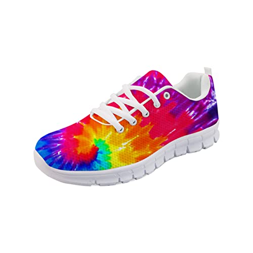 Howilath Tie-dye Rainbow Spiral Damen Sneaker Freizeitschuhe - Perforated Breathable Comfort Leather Driving Loafers Wanderschuhe - Weiß EU 44 von Howilath