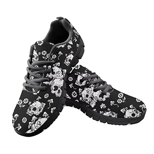 Howilath Totenkopf Kopf Blume Schwarze Laufschuhe lässige Sportschuhe leichte Sneakers Bequeme Trainer für Erwachsene Unisex schwarz-43 von Howilath