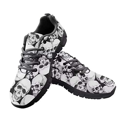 Howilath Totenkopf Kopf Schwarze Sneakers leichte Laufschuhe lässige Sportschuhe Bequeme Trainer für Erwachsene Unisex schwarz-43 von Howilath