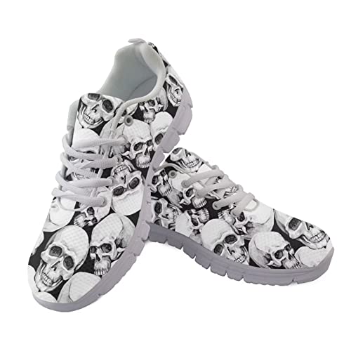 Howilath Totenkopf Kopf Schwarze Sneakers leichte Laufschuhe lässige Sportschuhe Bequeme Trainer für Erwachsene Unisex weiß-43 von Howilath