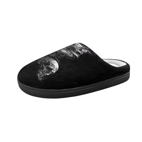 Howilath Totenkopf Skelett schwarz Designer Herren bequem warm gemütlich rutschfest Freizeit Hausschuhe Damen Slip On Hausschuhe-46-47 von Howilath