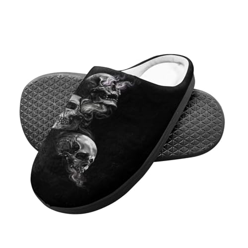 Howilath Totenkopf Skelett schwarz Designer Herren bequem warm gemütlich rutschfest Freizeit Hausschuhe Damen Slip On Hausschuhe Kinder-32-33 von Howilath