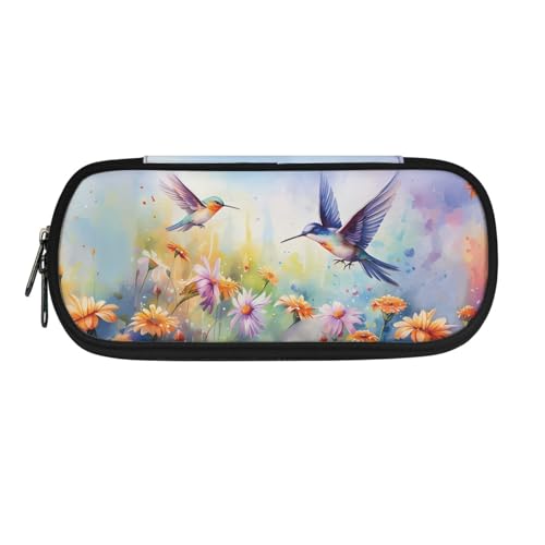 Howilath Tragbares Federmäppchen für Kinder, für Jungen und Mädchen, Schreibwaren-Organizer, Federmäppchen, Blumiger Kolibri., 8.8"L x 1.7"W x 4.1"H, Schulranzen von Howilath