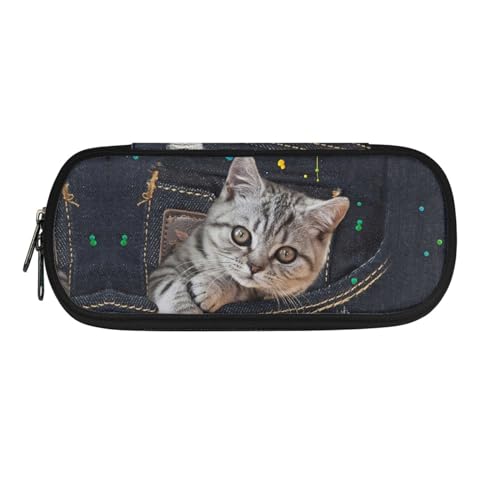 Howilath Tragbares Federmäppchen für Kinder, für Jungen und Mädchen, Schreibwaren-Organizer, Federmäppchen, Katze, niedlich, 8.8"L x 1.7"W x 4.1"H, Schulranzen von Howilath