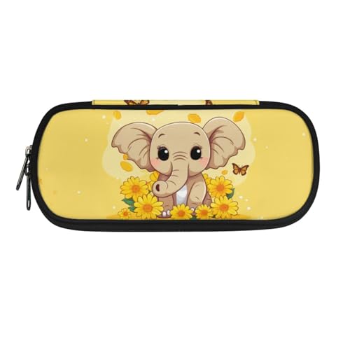 Howilath Tragbares Federmäppchen für Kinder, für Jungen und Mädchen, Schreibwaren-Organizer, Federmäppchen, Sonnenblume Elefant, 8.8"L x 1.7"W x 4.1"H, Schulranzen von Howilath