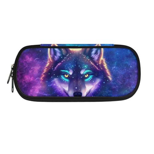 Howilath Tragbares Federmäppchen für Kinder, für Jungen und Mädchen, Schulbedarf, Organizer, Federmäppchen, Blauer Galaxiewolf., 8.8"L x 1.7"W x 4.1"H, Schulranzen von Howilath