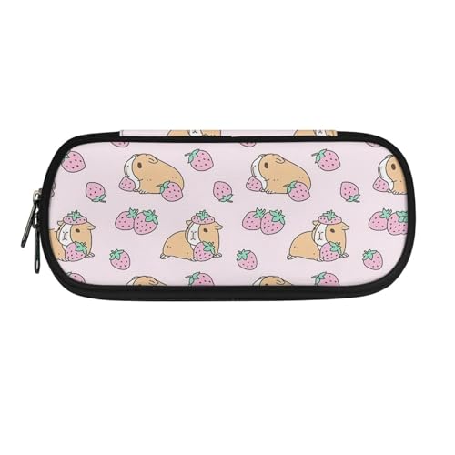 Howilath Tragbares Federmäppchen für Kinder, für Jungen und Mädchen, Schulbedarf, Organizer, Federmäppchen, Erdbeer-Meerschweinchen, 8.8"L x 1.7"W x 4.1"H, Schulranzen von Howilath