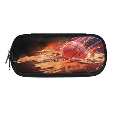 Howilath Tragbares Federmäppchen für Kinder, für Jungen und Mädchen, Schulbedarf, Organizer, Federmäppchen, Feuer-Basketball, 8.8"L x 1.7"W x 4.1"H, Schulranzen von Howilath