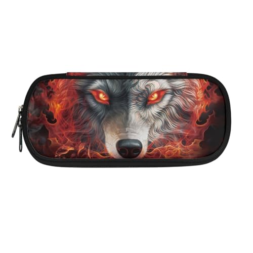 Howilath Tragbares Federmäppchen für Kinder, für Jungen und Mädchen, Schulbedarf, Organizer, Federmäppchen, Flame Wolf, 8.8"L x 1.7"W x 4.1"H, Schulranzen von Howilath