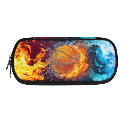 Howilath Tragbares Federmäppchen für Kinder, für Jungen und Mädchen, Schulbedarf, Organizer, Federmäppchen, Flamme Basketball, 8.8"L x 1.7"W x 4.1"H, Schulranzen von Howilath