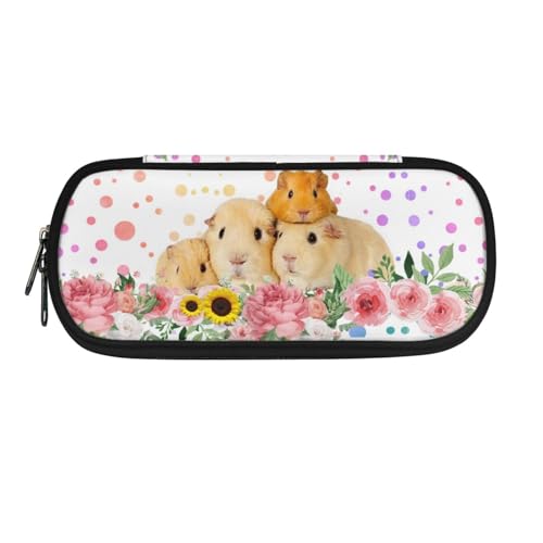 Howilath Tragbares Federmäppchen für Kinder, für Jungen und Mädchen, Schulbedarf, Organizer, Federmäppchen, Florales Meerschweinchen, 8.8"L x 1.7"W x 4.1"H, Schulranzen von Howilath