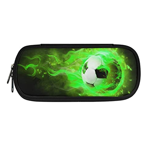 Howilath Tragbares Federmäppchen für Kinder, für Jungen und Mädchen, Schulbedarf, Organizer, Federmäppchen, Green Flame Soccer, 8.8"L x 1.7"W x 4.1"H, Schulranzen von Howilath