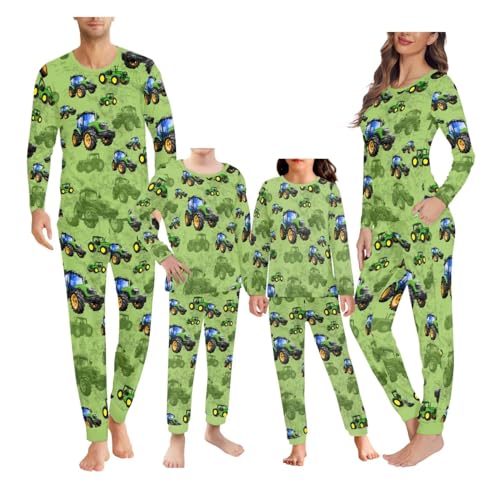 Howilath Traktor Passende Pyjamas für Familie Früchte Nachtwäsche Cartoon Autos Grün Langarm Nachtwäsche Outfits Kinder-9-10 von Howilath
