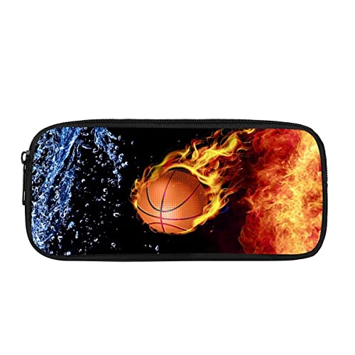 Howilath Wasser und Feuer Basketball Schwarz Stifttasche Canvas Federmäppchen mit Reißverschluss Federmäppchen für Kinder Jungen Mädchen, Basketball, Schulranzen von Howilath