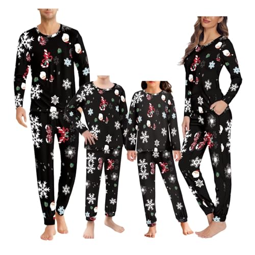 Howilath Weihnachten Familie Schlafanzug Sets Schneeflocke Zuckerstange Schlafanzug Weihnachtsmann Stechpalme Xmas Schwarz Outfits Männer-5XL von Howilath