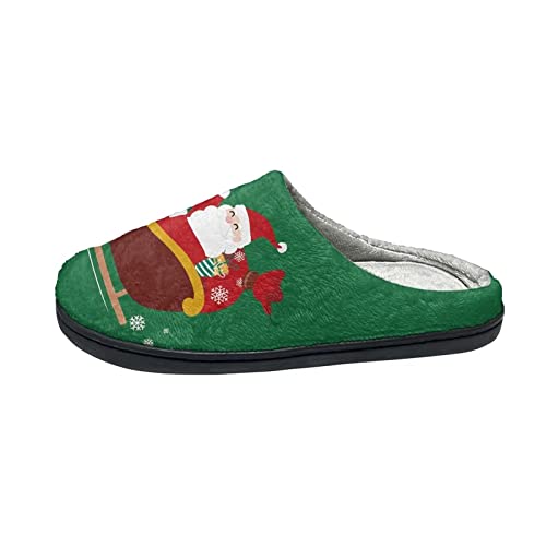 Howilath Weihnachten Hirsch Schneeflocke Weihnachtsmann grün gedruckte Männer warme gemütliche Freizeitpantoffeln Frauen leichter Slip auf Hausschuhe-44-45 von Howilath