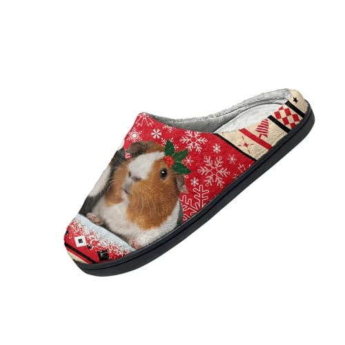 Howilath Weihnachten Indoor Outdoor Hausschuhe für Frauen Schneeflocke Holly Meerschweinchen Weihnachtshut Unisex Slip On Hausschuhe rote Baumwolle Hausschuhe-40-41 von Howilath