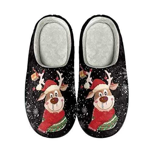 Howilath Weihnachten Rentier Schneeflocke schwarzes Muster Baumwollhausschuhe für Männer und Damen bequeme Haushausschuhe Unisex-Hausschuhe zum Hineinschlüpfen-42-43 Howilath Weihnachten Rentier Schneeflocke schwarzes Muster Baumwollhausschuhe für Männer und Damen bequeme Haushausschuhe Unisex-Hausschuhe zum Hineinschlüpfen-42-43 von Howilath