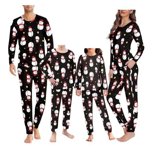 Howilath Weihnachten Schlafanzug für Familie Schneemann Lounge Wear Langarm Schlafanzug Xmas Schwarz Pyjamas Ganzkörper Outfits Kinder-11-12 von Howilath