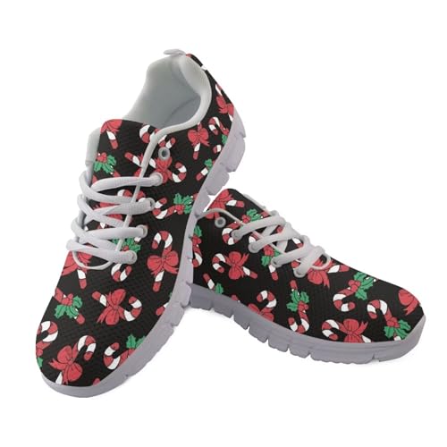 Howilath Weihnachten Turnschuhe Candy Cane Trainer Holly Sportschuhe Weihnachtsbowknot Jogger Schuhe Schwarze Laufschuhe für Damen Männer-41 von Howilath