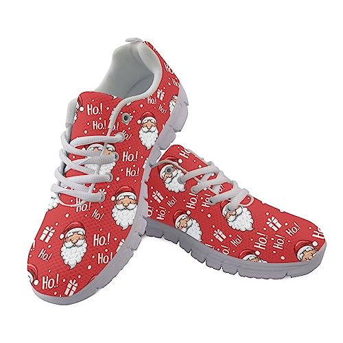 Howilath Weihnachtsschuhe Santa Cluas rote Sportschuhe Bequeme Trainer Ho Ho Ho Laufschuhe Atmungsaktive Jogger Schuhe für Damen Männer EU 43 von Howilath
