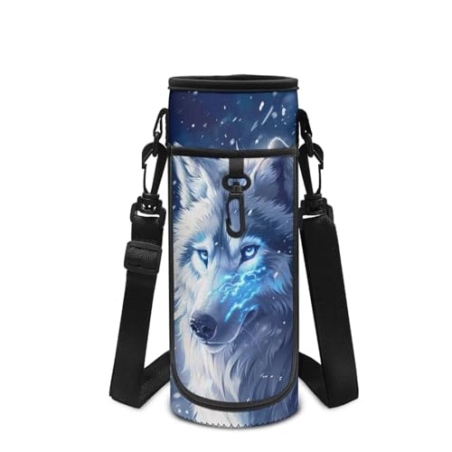 Howilath Wolf Trinkflaschenhalter für Kinder, isolierter Getränkeflaschenhalter, Blau-weißer Wolf, Kinderrucksack von Howilath
