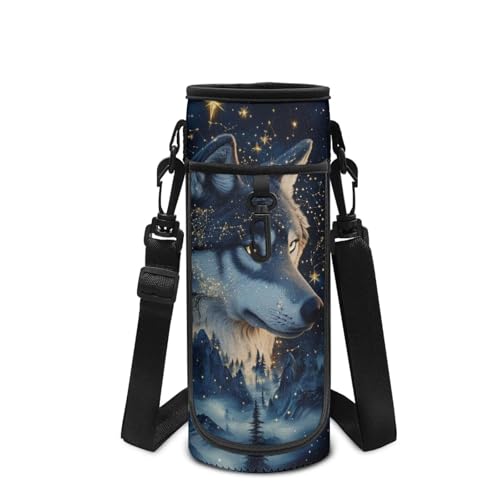 Howilath Wolf Trinkflaschenhalter für Kinder, isolierter Getränkeflaschenhalter, Blauer Sternwolf, Kinderrucksack von Howilath