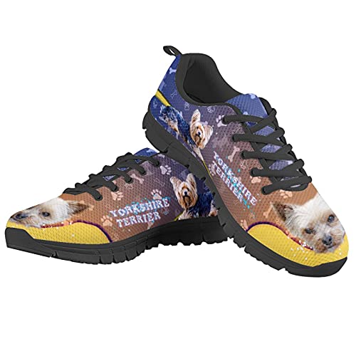 Howilath Yorkshire Terrier & Bone Damen Slip on Sneakers, Blau rutschfeste Atmungsaktive Leichte Driving Loafers Wanderschuhe - Schwarze Sohle EU 39 von Howilath