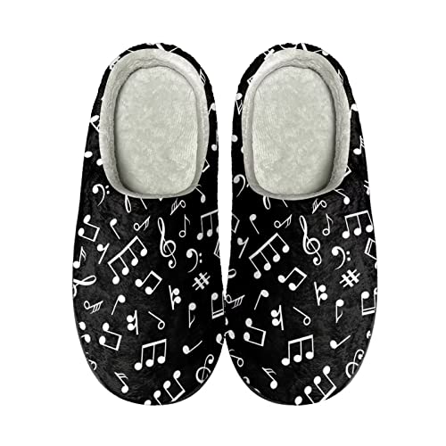 Howilath musikalische Note schwarze Muster Baumwolle Hausschuhe für Männer und Damen Haus Hausschuhe Unisex Slip auf Hausschuhe-44-45 von Howilath