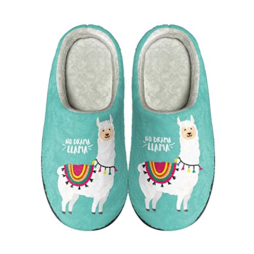 Howilath niedliche Lama grün gedruckte Erwachsene im Freien im Freien auf Hausschuhen Unisex Baumwollschuhen Hausschuhen-46-47 von Howilath