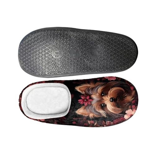 Howilath yorkshire Terrier Erwachsene Hausschuhe Hunde Blume Wohnzimmer Reise Hotel Slip on Hausschuhe Welpe floral schwarz Weiche Baumwolle Hausschuhe-37-38 von Howilath