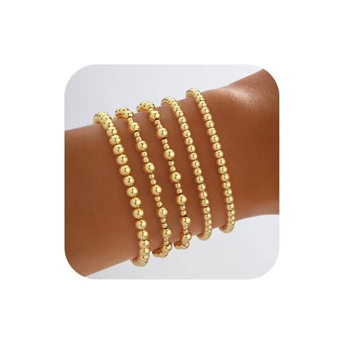 Howoo Armbänder für Frauen, Stretch-Perlenarmbänder, stapelbar, Kugel-Armband für Frauen, trendiges Geschenk, 6.50 Inch for Small Wrist, Messing, Kein Edelstein von Howoo