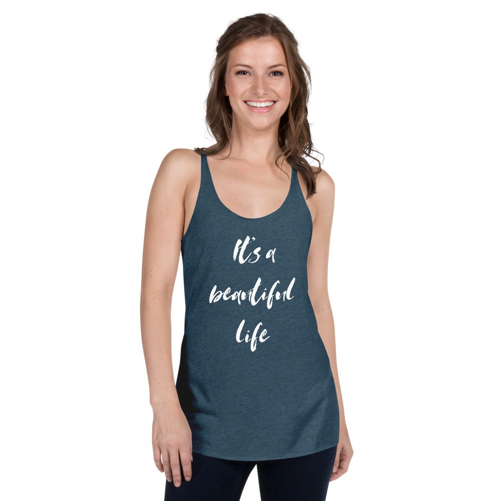 It's A Beautiful Life Ace Of Base 90's Dance Music Lyrics Tank Top Damen Racerback Workout Shirt Yoga Activewear Positivity von HowrandomDesign
