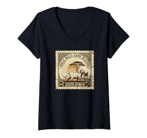 Damen Afrikanischer Safari-Stempel Mala Mala Game Reserve Porto T-Shirt mit V-Ausschnitt Damen Afrikanischer Safari-Stempel Mala Mala Game Reserve Porto T-Shirt mit V-Ausschnitt von Howzit South Africa