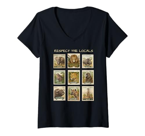 Damen Briefmarken mit afrikanischen Safari-Motiven, 5 Stück T-Shirt mit V-Ausschnitt Damen Briefmarken mit afrikanischen Safari-Motiven, 5 Stück T-Shirt mit V-Ausschnitt von Howzit South Africa