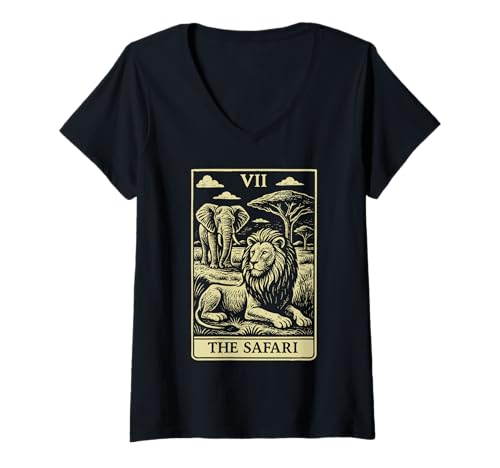 Damen Tarotkarte Der Safari Löwe Elefant African Big Five T-Shirt mit V-Ausschnitt Damen Tarotkarte Der Safari Löwe Elefant African Big Five T-Shirt mit V-Ausschnitt von Howzit South Africa