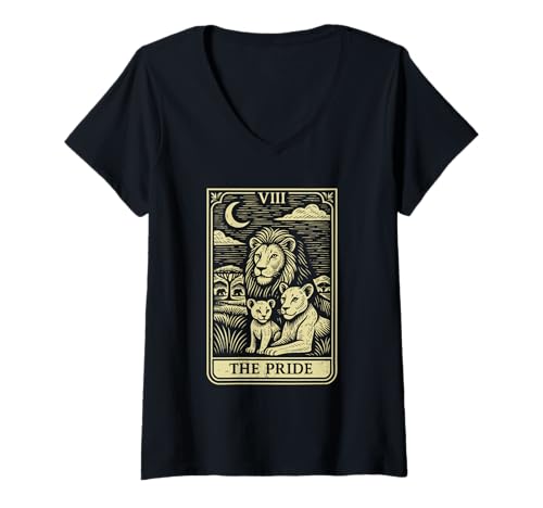 Damen Tarotkarte The Pride Lion Family African Big Five T-Shirt mit V-Ausschnitt Damen Tarotkarte The Pride Lion Family African Big Five T-Shirt mit V-Ausschnitt von Howzit South Africa